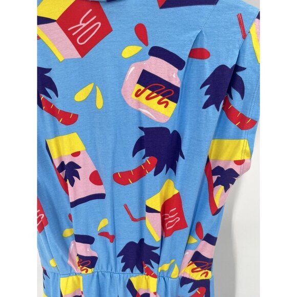 Nooworks Blue Sleeveless Greta Jumpsuit Snacks Sz Medium Artsy Colorful Funky - Picture 7 of 7